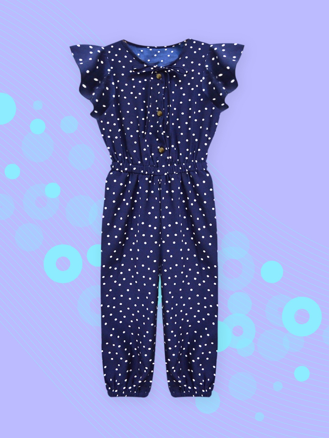 

A.T.U.N. Girls Navy Blue & White Printed Basic Jumpsuit