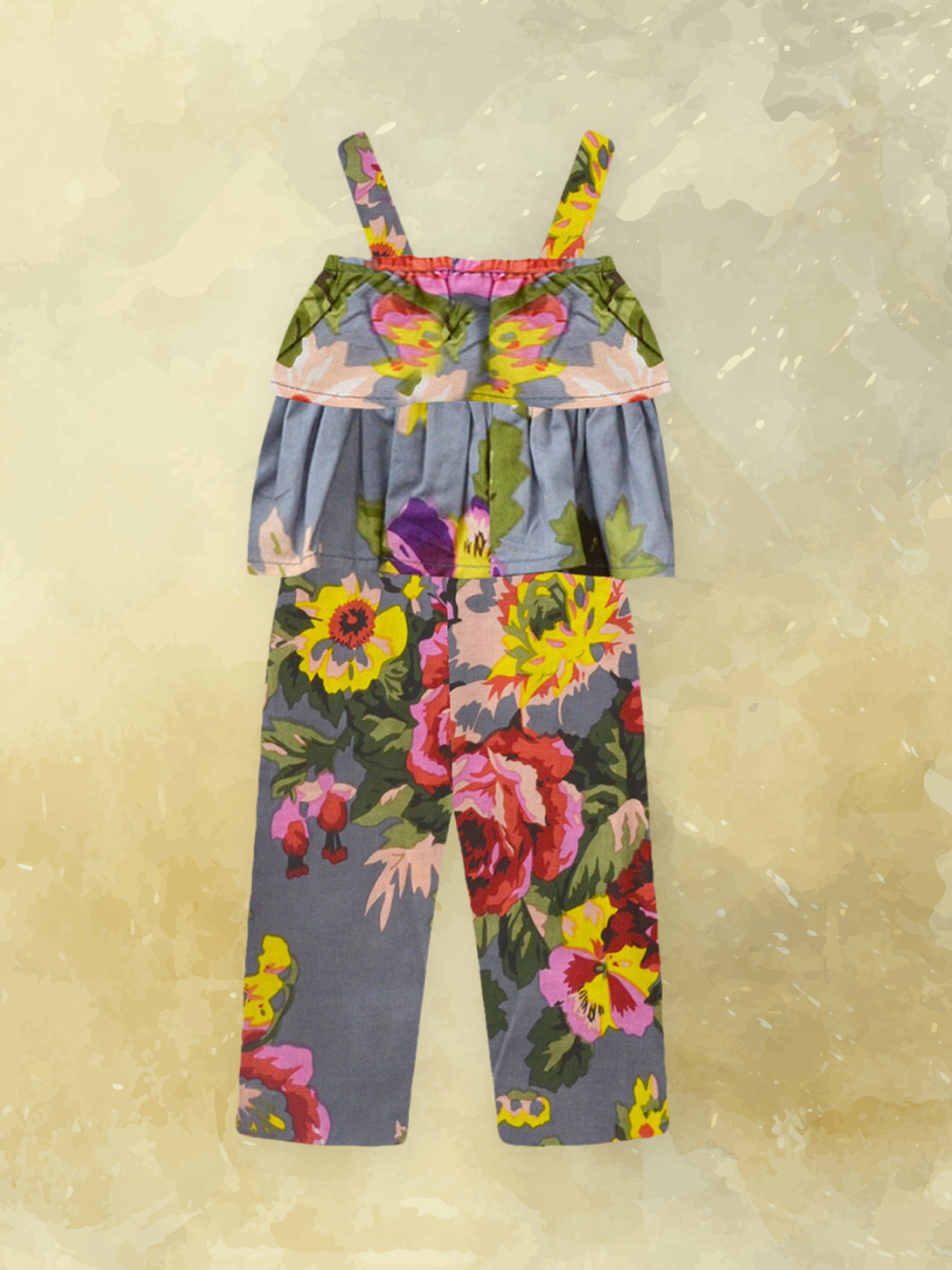 

A T U N Girls Grey & Multicoloured Floral Printed Basic Jumpsuit
