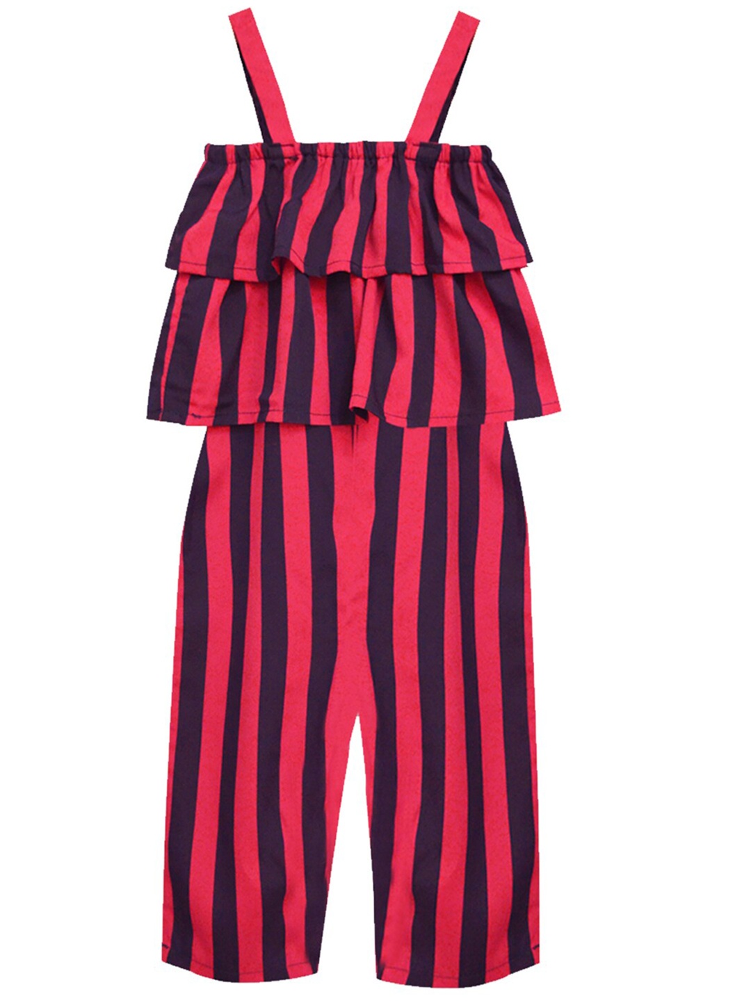 

A T U N Girls Red & Navy Blue Striped Basic Jumpsuit