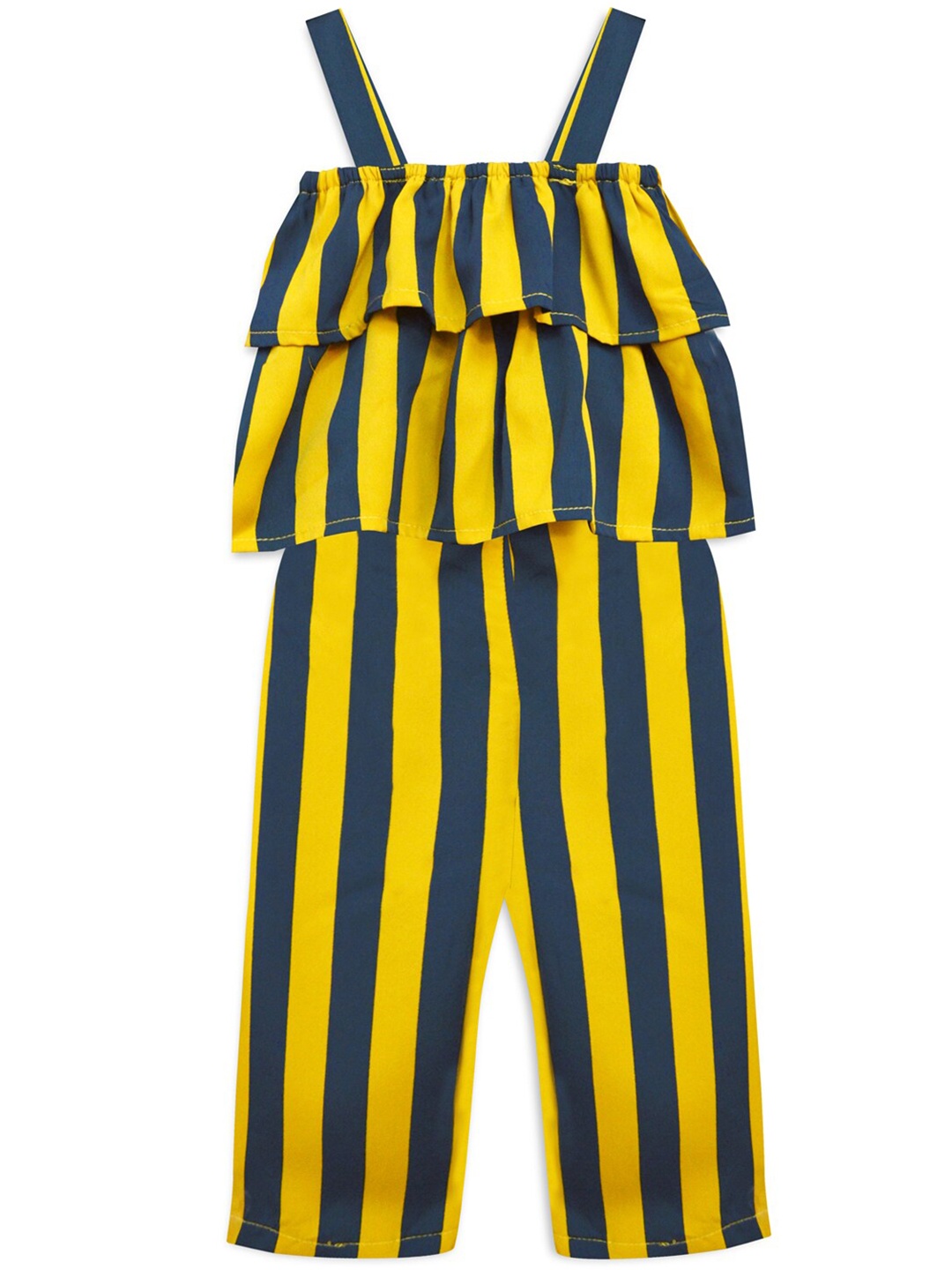 

A T U N Girls Mustard & Blue Striped Basic Jumpsuit