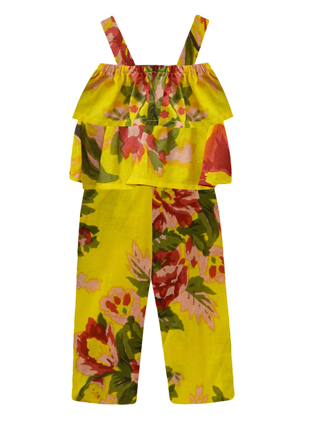 

A T U N Girls Yellow & Red Printed Basic Jumpsuit