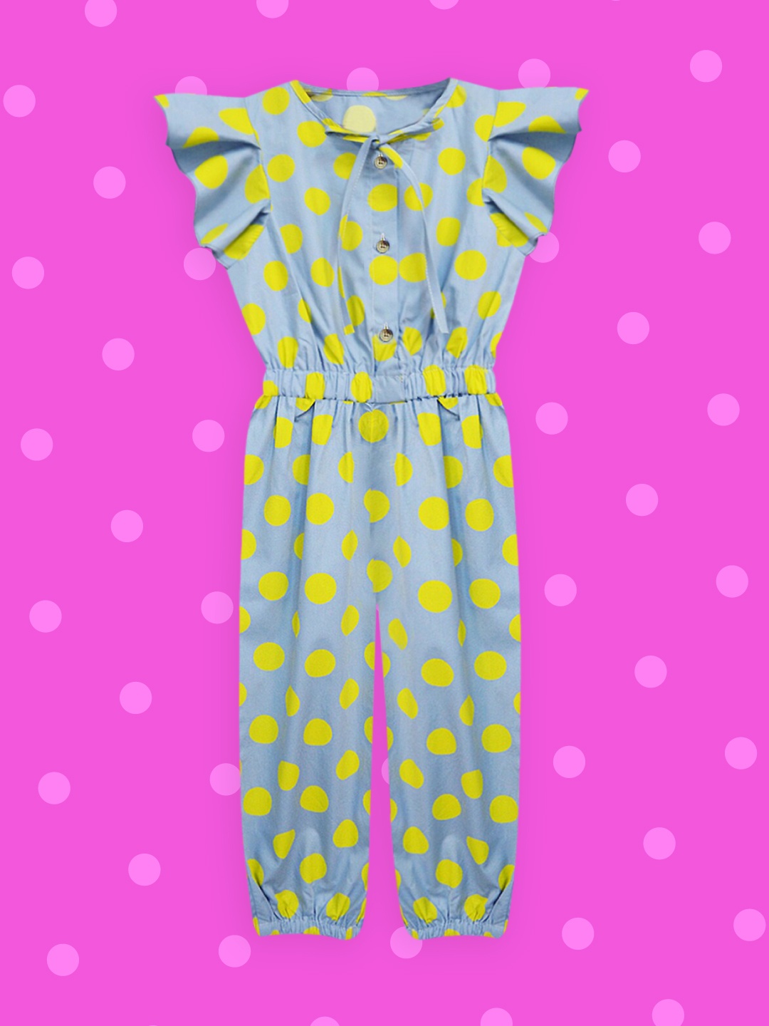 

A T U N Girls Blue & Yellow Printed Basic Pure Cotton Jumpsuit