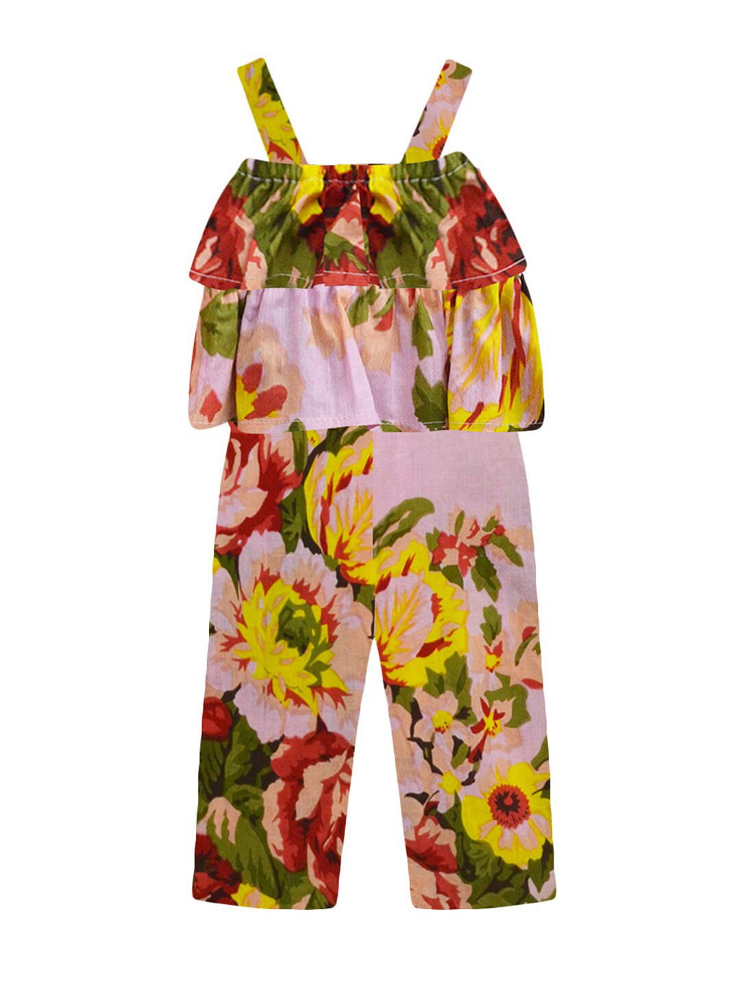 

A T U N Girls Pink & Green Printed Basic Jumpsuit