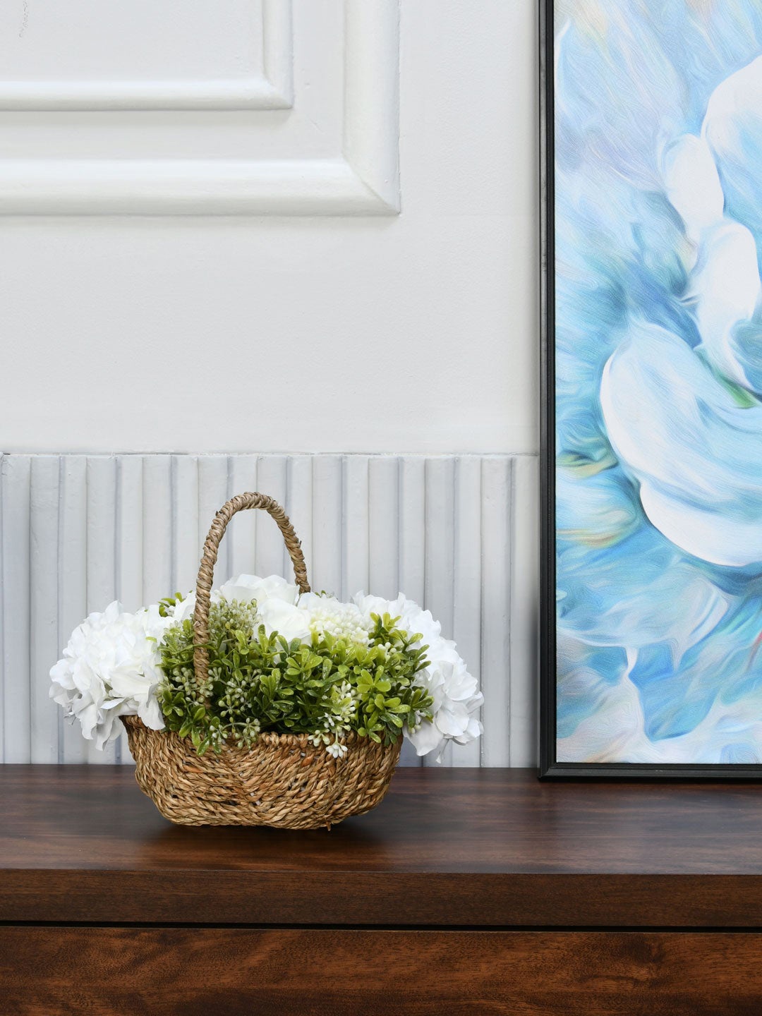 

Athome by Nilkamal Brown & White Hydrangea Potted Artificial Plant With Basket