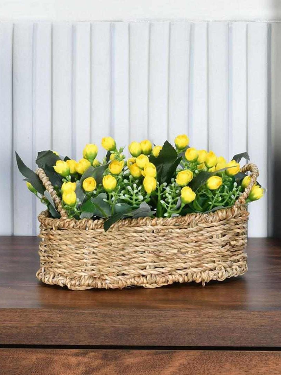 

Athome by Nilkamal Yellow & Beige Basket Rose Buds Potted Plant