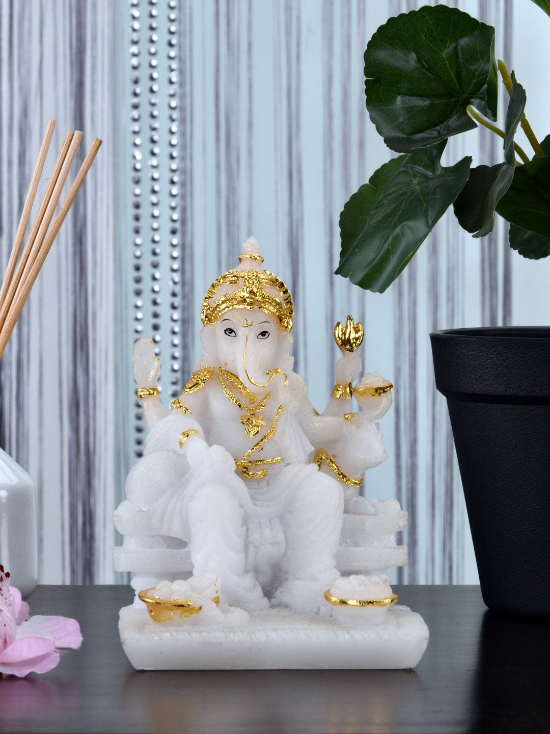 

Athome by Nilkamal White & Gold Ganesha With Sweets Showpiece