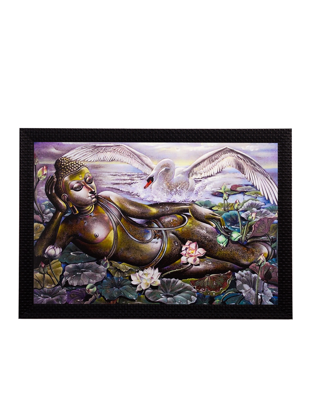 

eCraftIndia Multicoloured Resting Lord Buddha Satin Matt Textured UV Framed Wall Painting, Multi