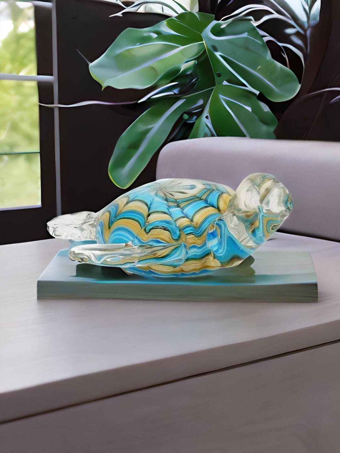 

Athome by Nilkamal Sea Green Glass Turtle Showpiece