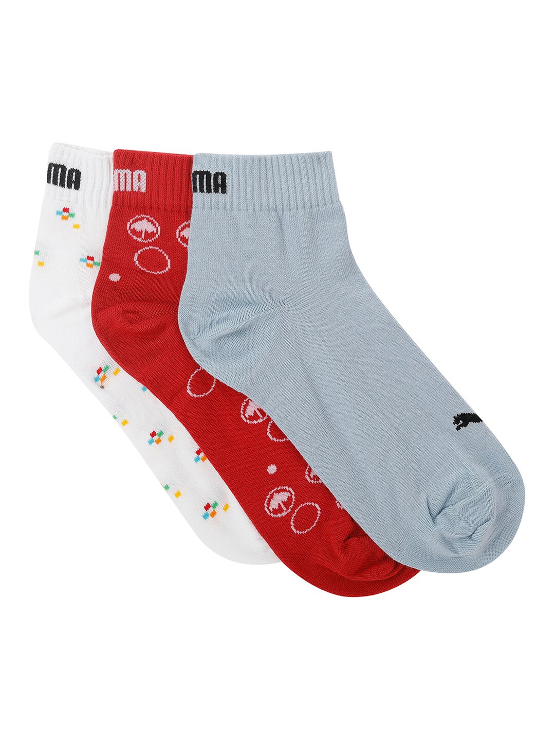 

Puma Unisex Pack of 3 Graphic Quarter Socks, Multi