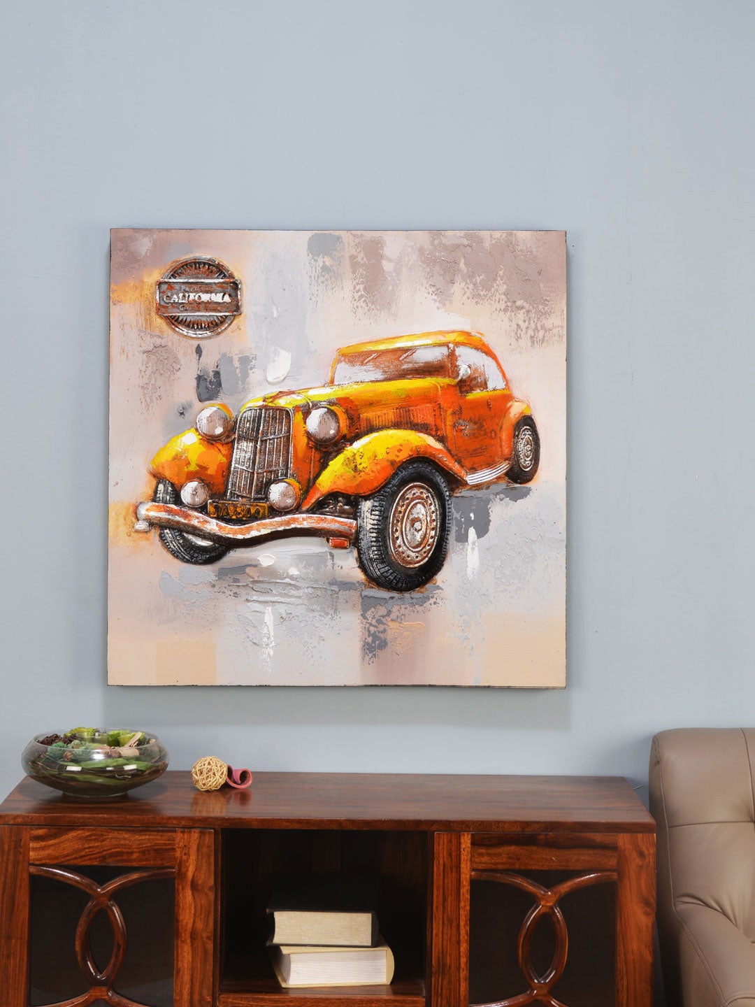 

Athome by Nilkamal Mustard Emboss Vintage Car Photo Frame