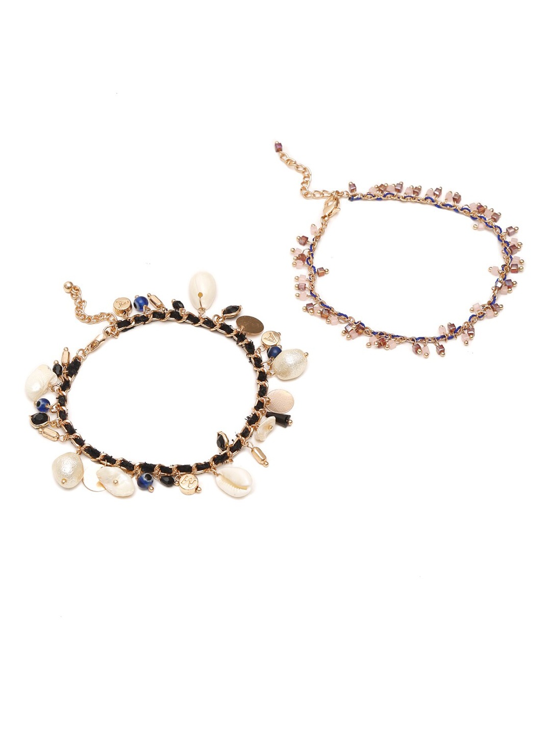 

Madame Women Rose Gold-Toned Set Of 2 Shell Drop Charm Anklet