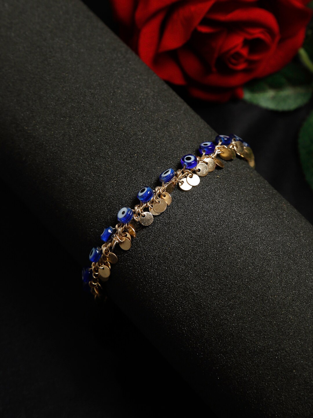 

Madame Rose-Gold & Blue Evil Eye Coin Drop Anklet