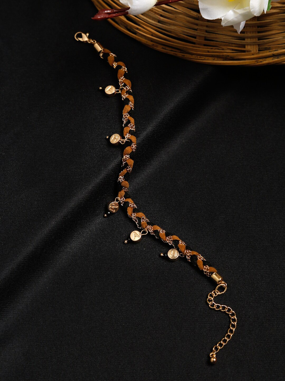 

Madame Rose-Gold & Brown Chain Weaved Hand-Made Multi Alphabet Anklet