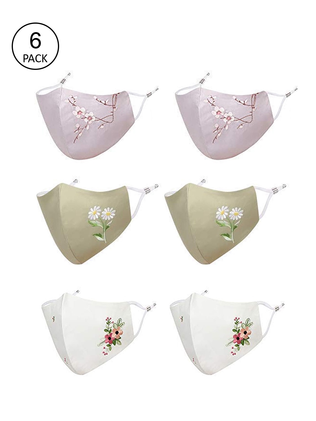 

MASQ Women Pack Of 6 Reusable Anti-Pollution 4-Ply Cloth Masks, White