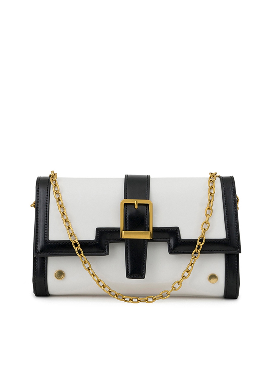 

MIRAGGIO White & Black Buckle Detail Colorblocked Sling Bag