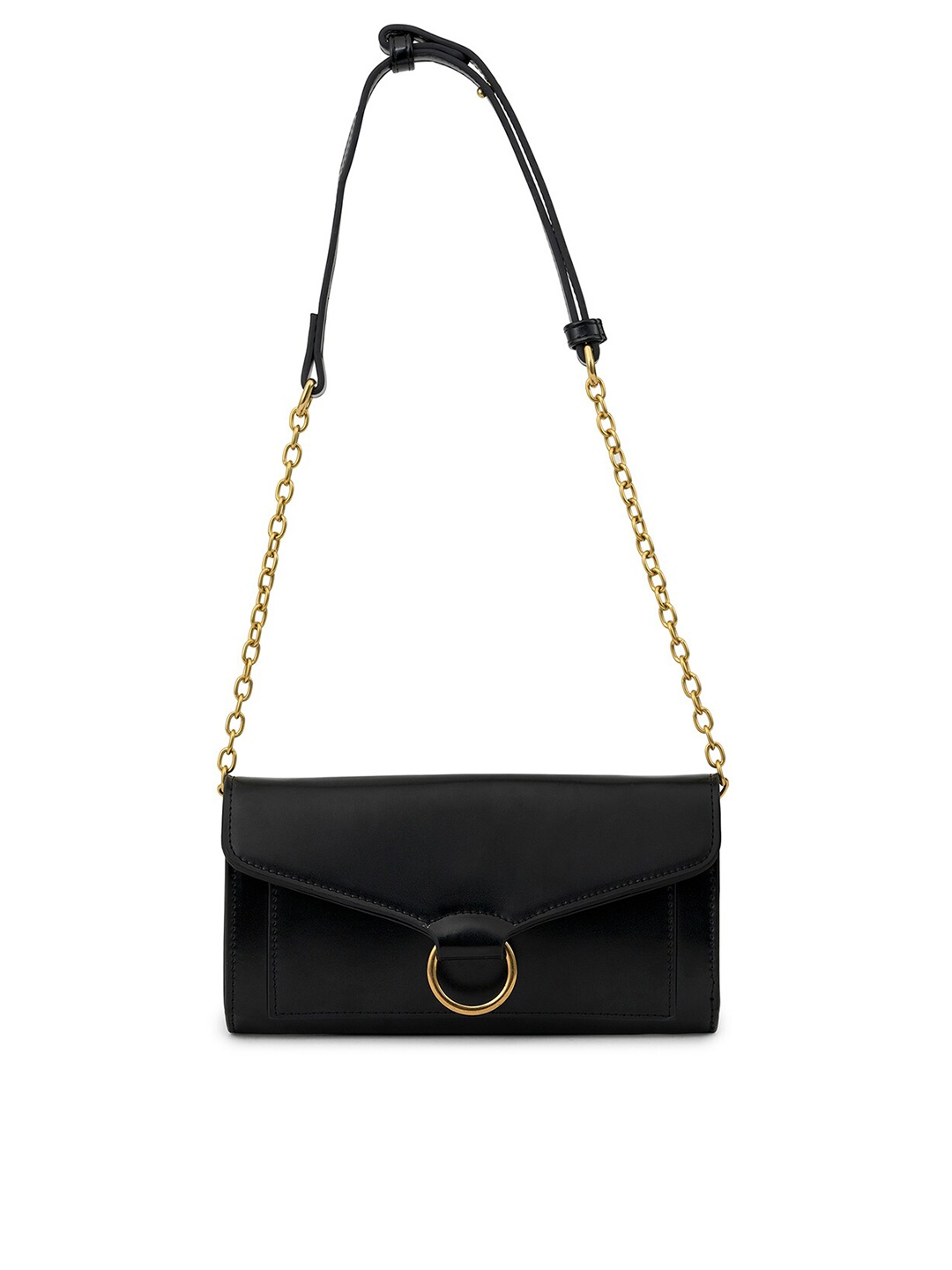 

MIRAGGIO Black Envelope Wallet with Sling & Gold Hardware