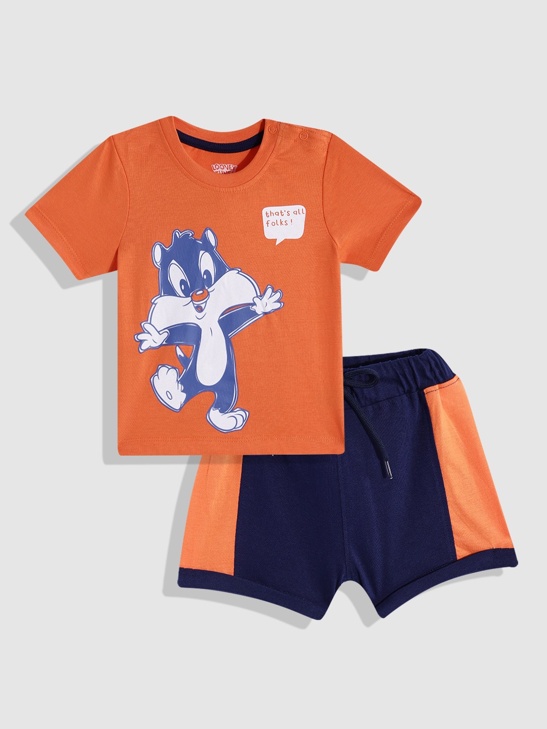 

YK Warner Bros Infant Boys Sylvester Printed Pure Cotton T-shirt with Shorts, Orange