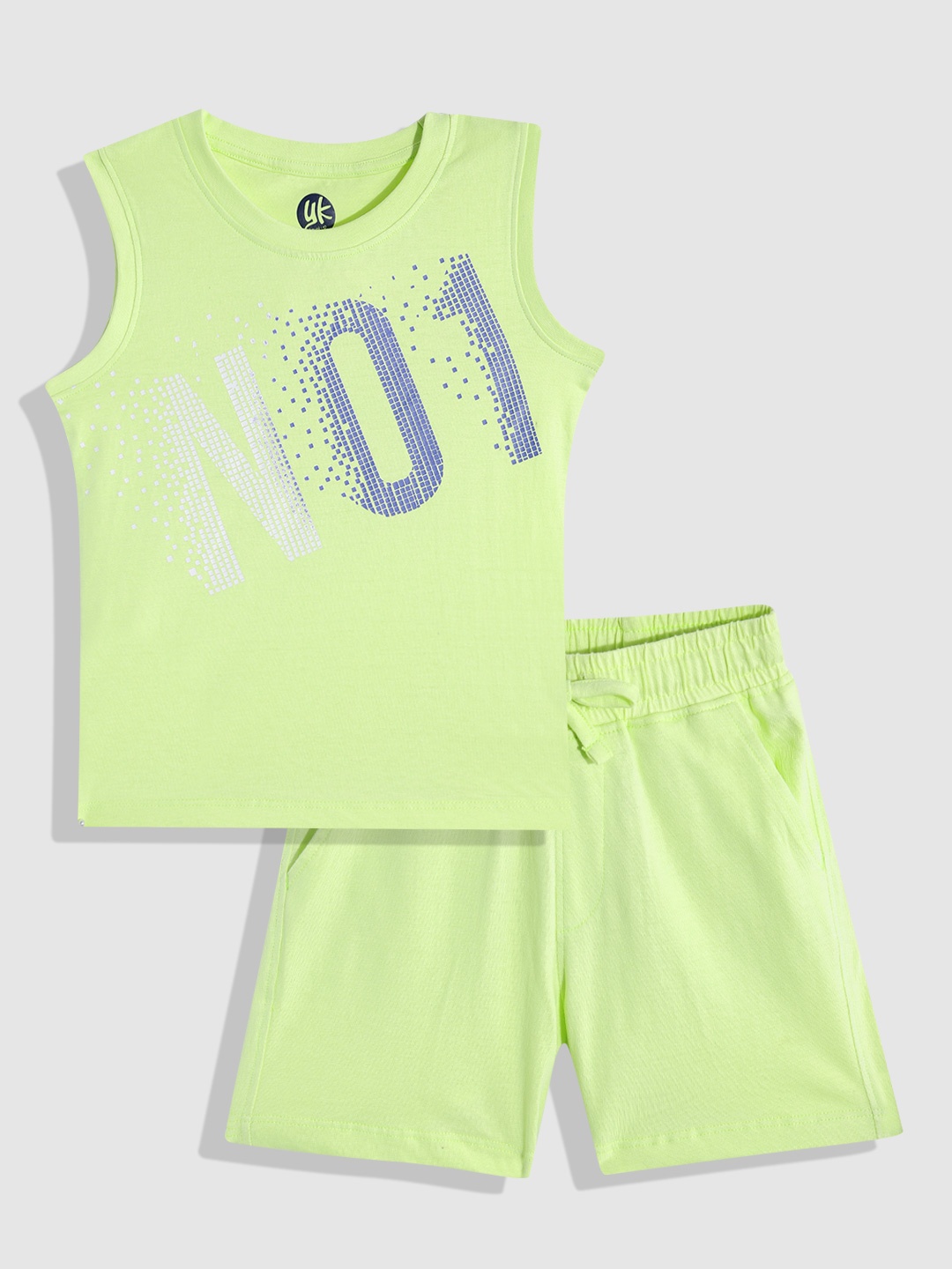 

YK Boys Printed Pure Cotton T-shirt with Shorts, Fluorescent green