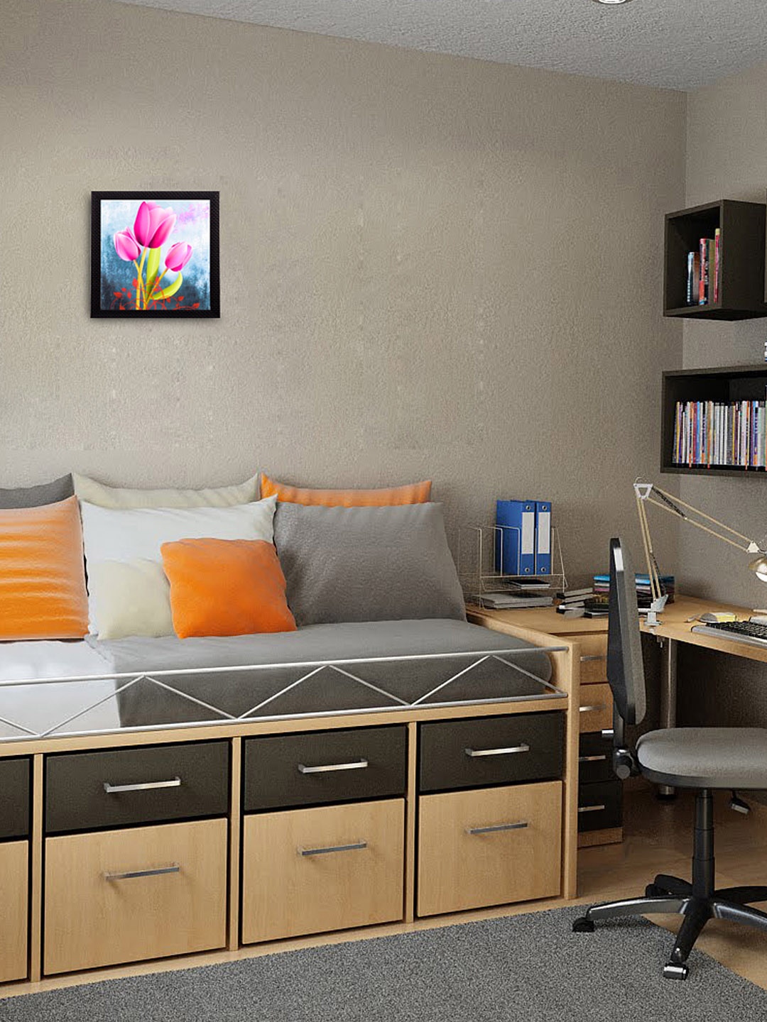 

eCraftIndia Multicoloured Floral Framed UV Wall Painting, Multi
