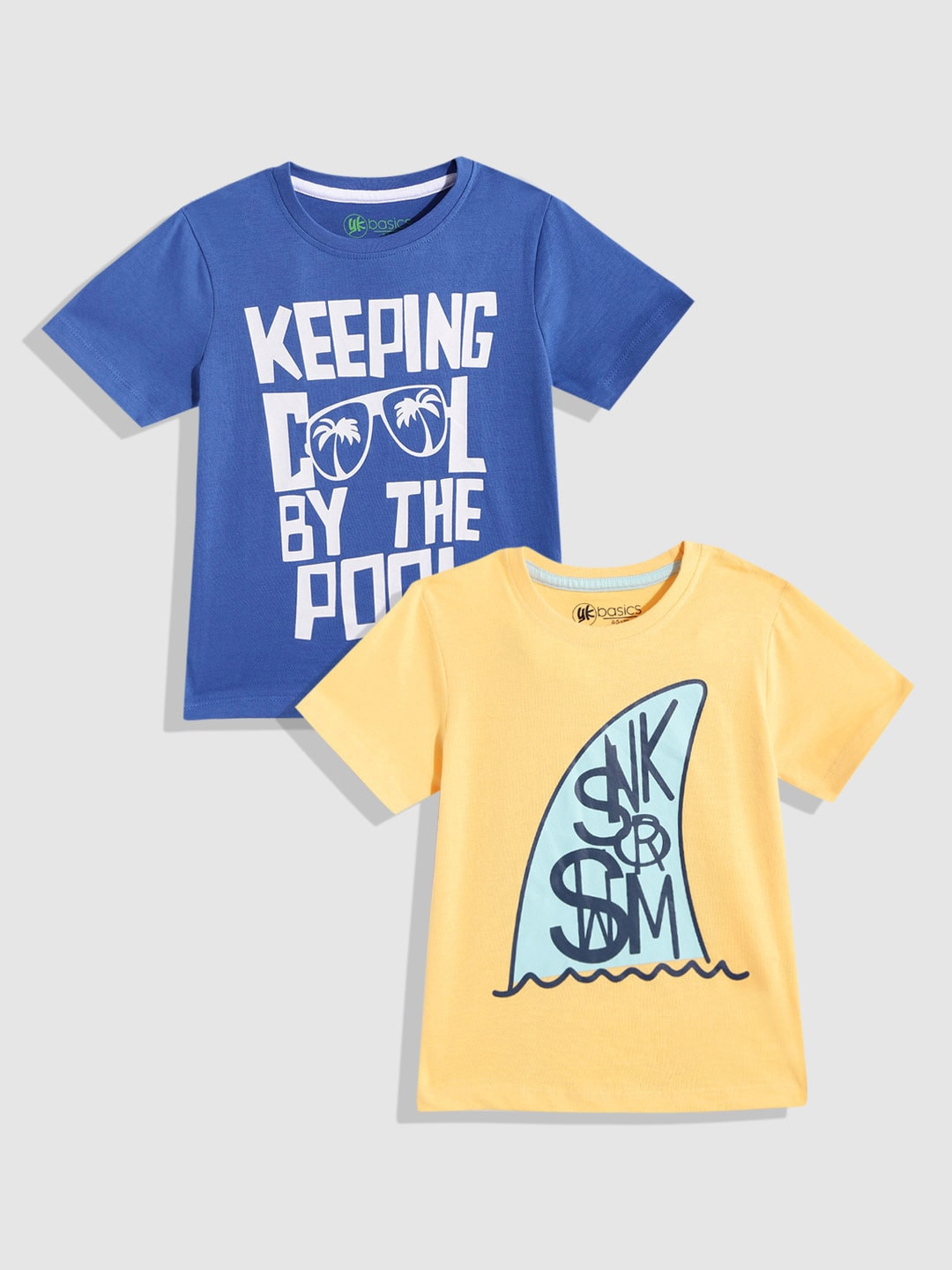 

YK Basics Boys Pack of 2 Printed Pure Cotton T-shirt, Blue