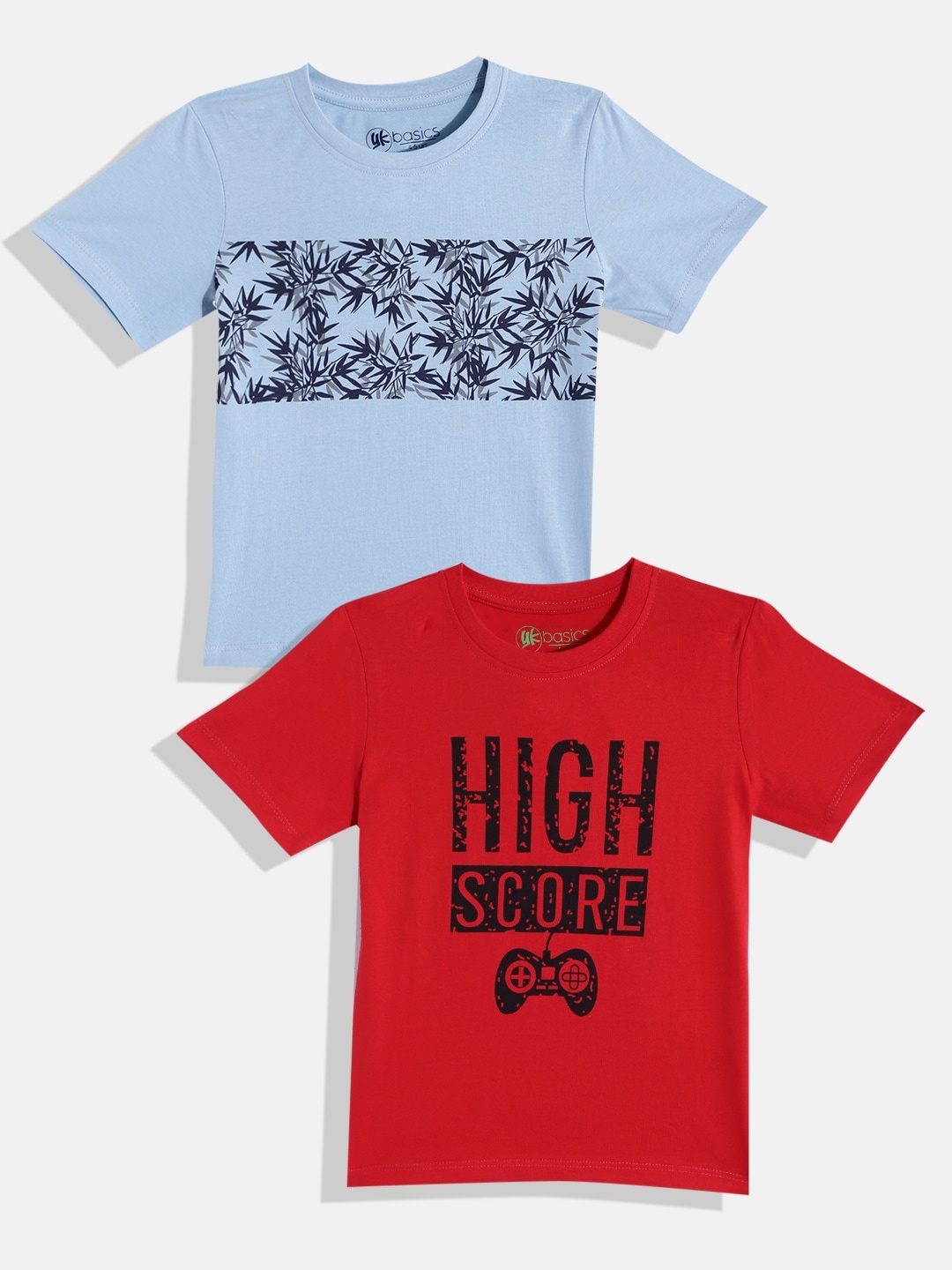 

YK Basics Boys Pack of 2 Printed Pure Cotton T-shirts, Red