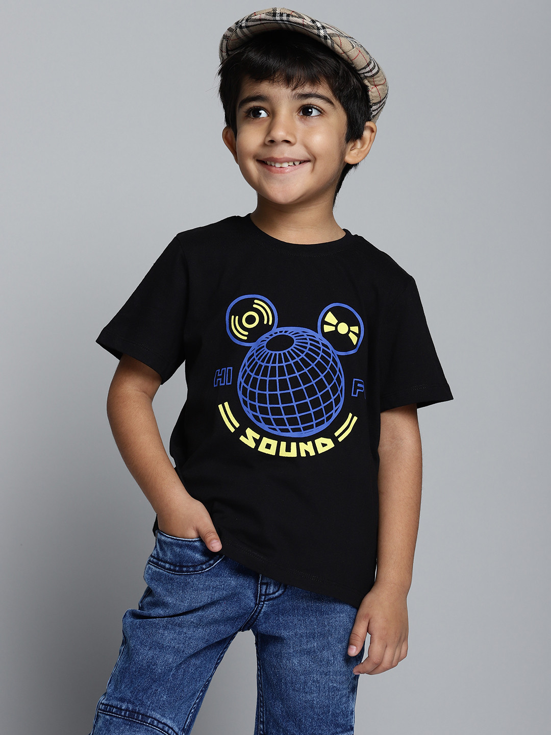 

YK Disney Boys Black & Blue Mickey Mouse Printed Pure Cotton T-shirt