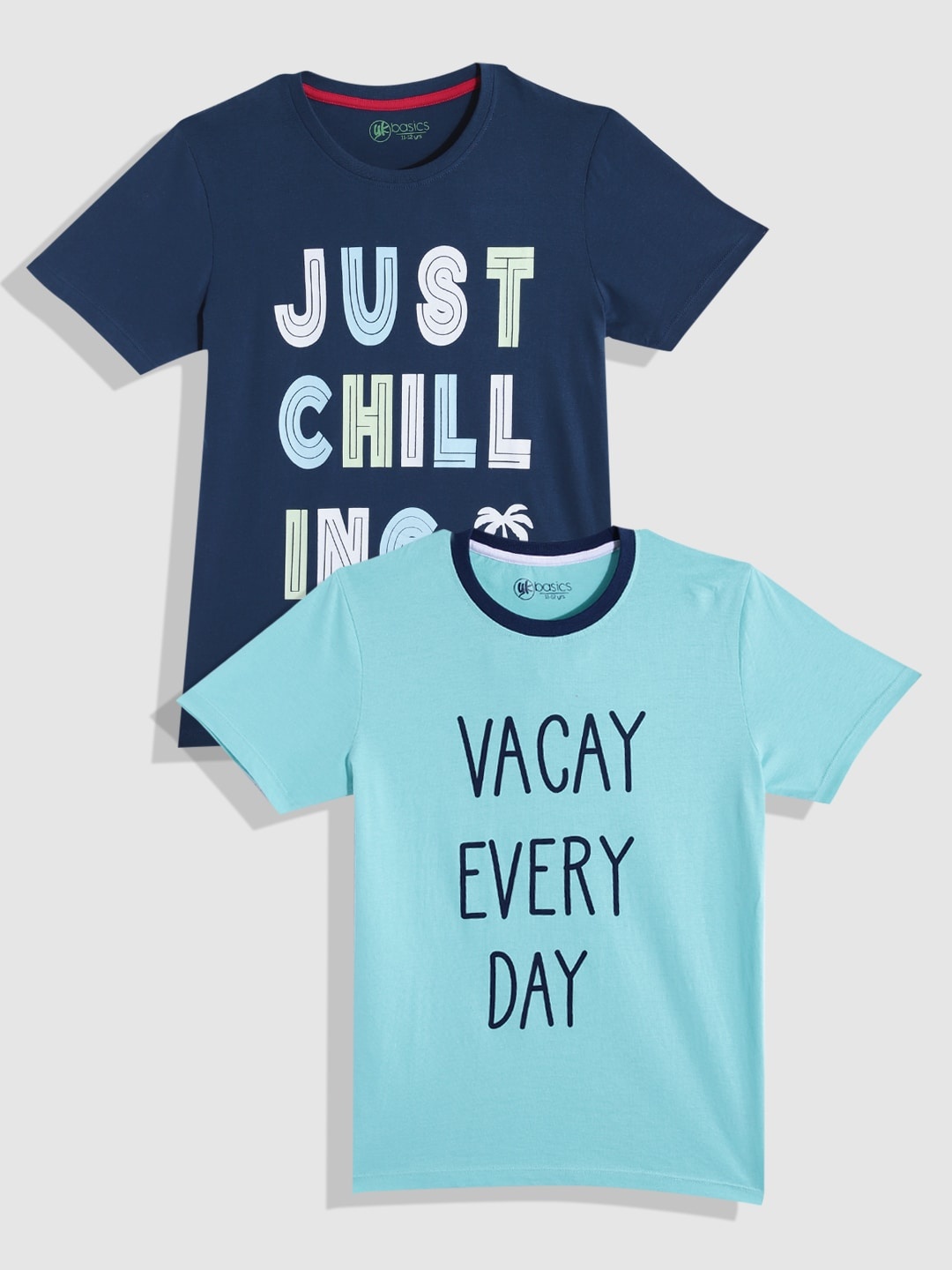 

YK Basics Boys Pack of 2 Printed Pure Cotton T-shirts, Blue