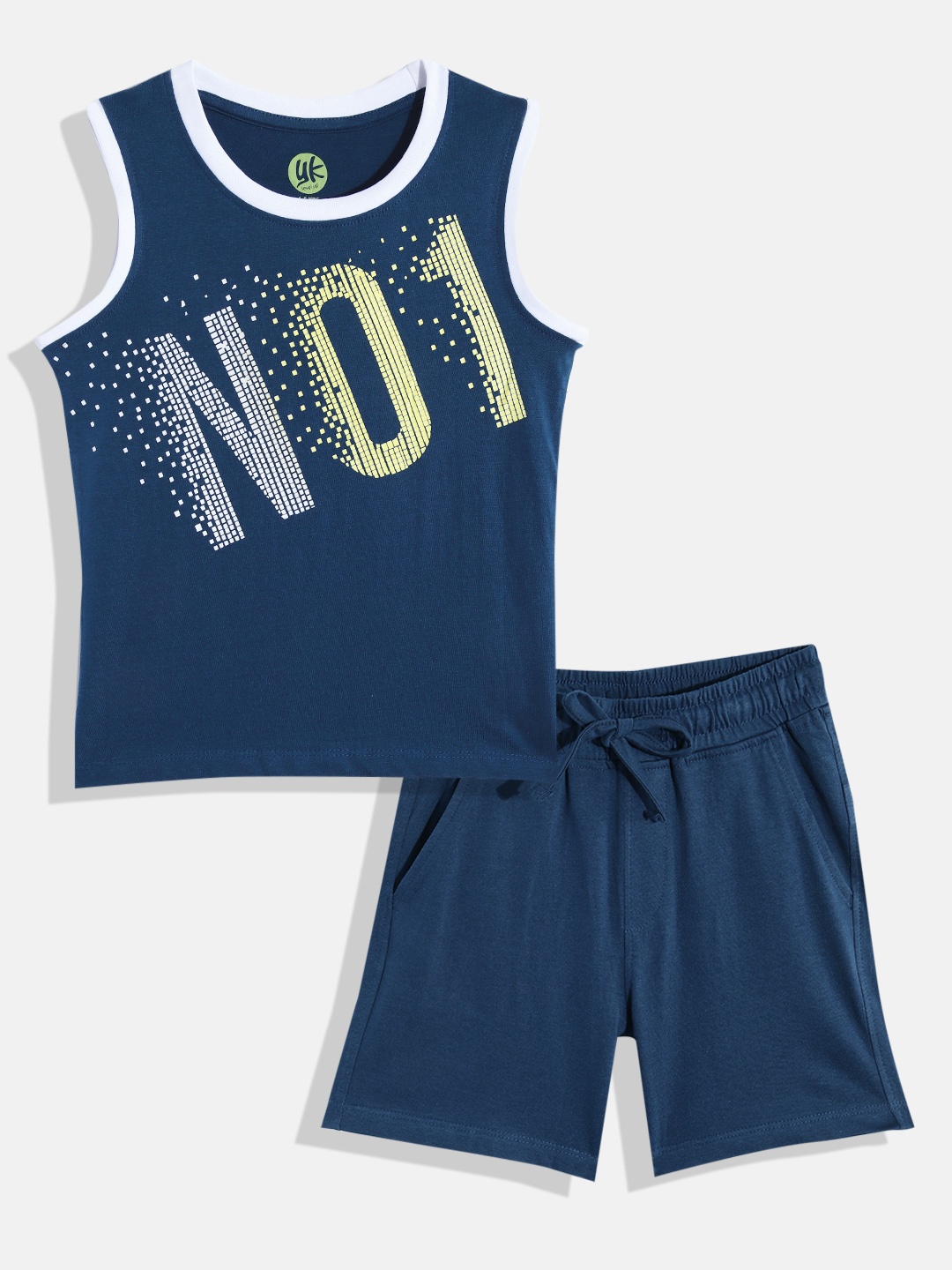 

YK Boys Printed Pure Cotton T-shirt with Shorts, Navy blue