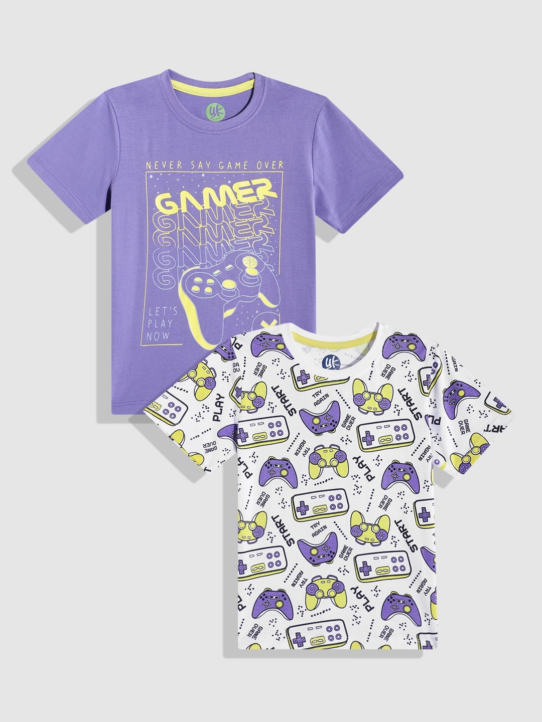 

YK Basics Boys Pack of 2 Printed Pure Cotton T-Shirt, Purple