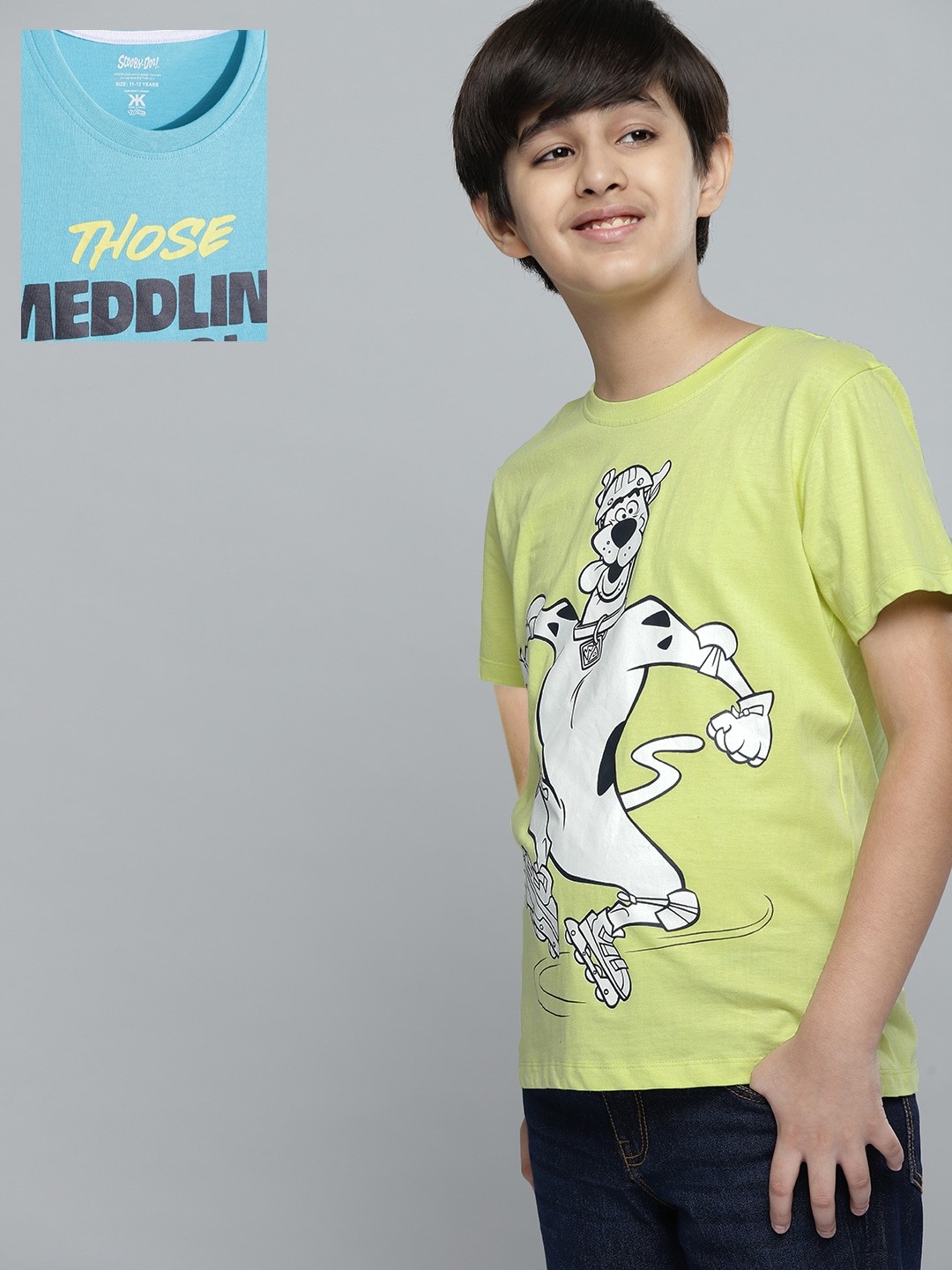 

YK Warner Bros Boys Pack of 2 Pure Cotton Scooby Dooby Doo Print T-shirts, Green