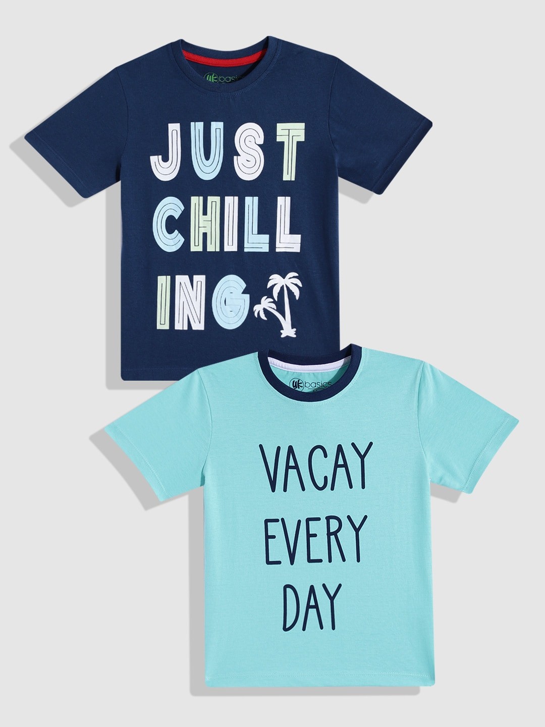 

YK Basics Boys Pack of 2 Printed Pure Cotton T-shirts, Blue