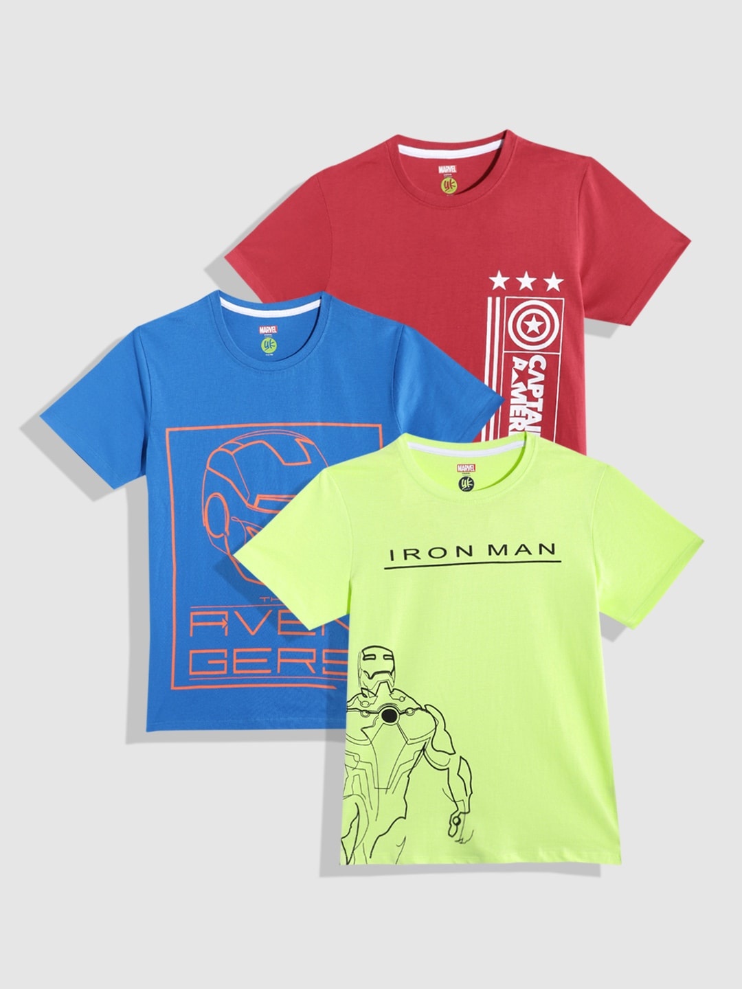 

YK Marvel Boys Pack of 3 Printed Pure Cotton T-shirts, Red