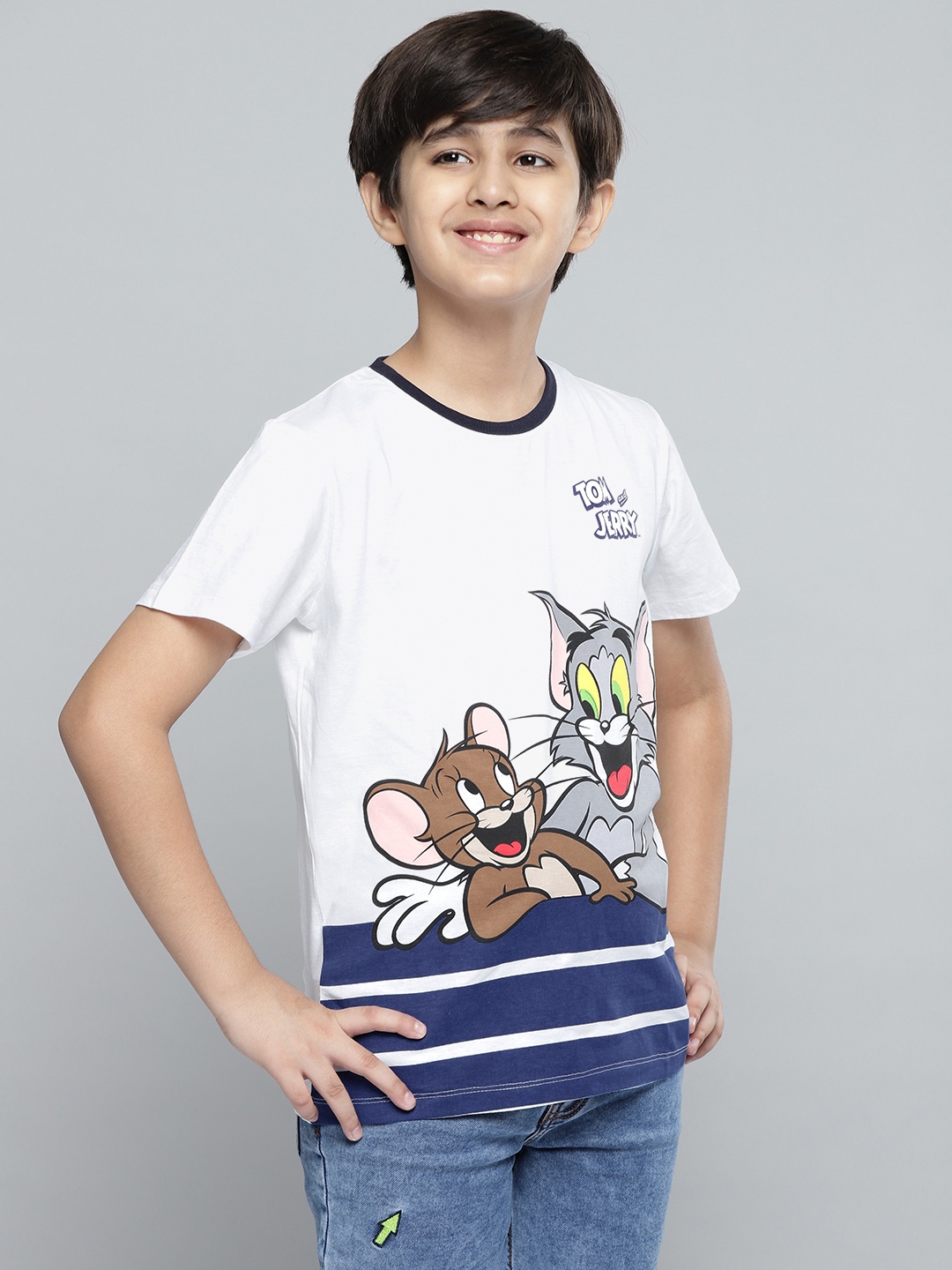 

YK Warner Bros Boys White & Blue Tom & Jerry Printed Cotton T-shirt