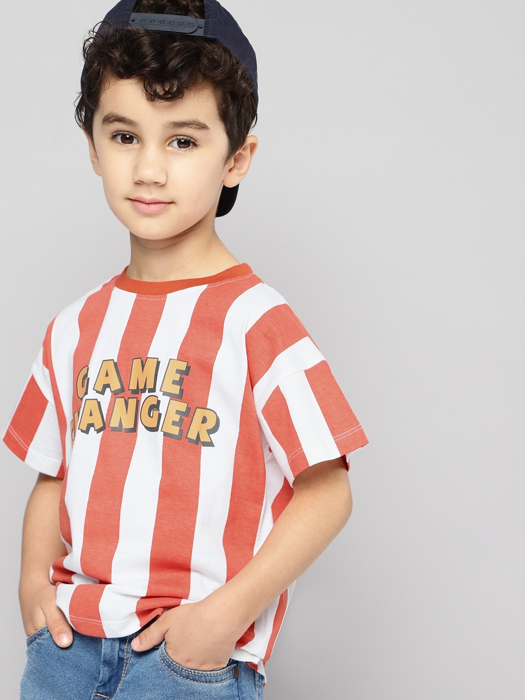 

YK Boys White & Orange Striped T-shirt