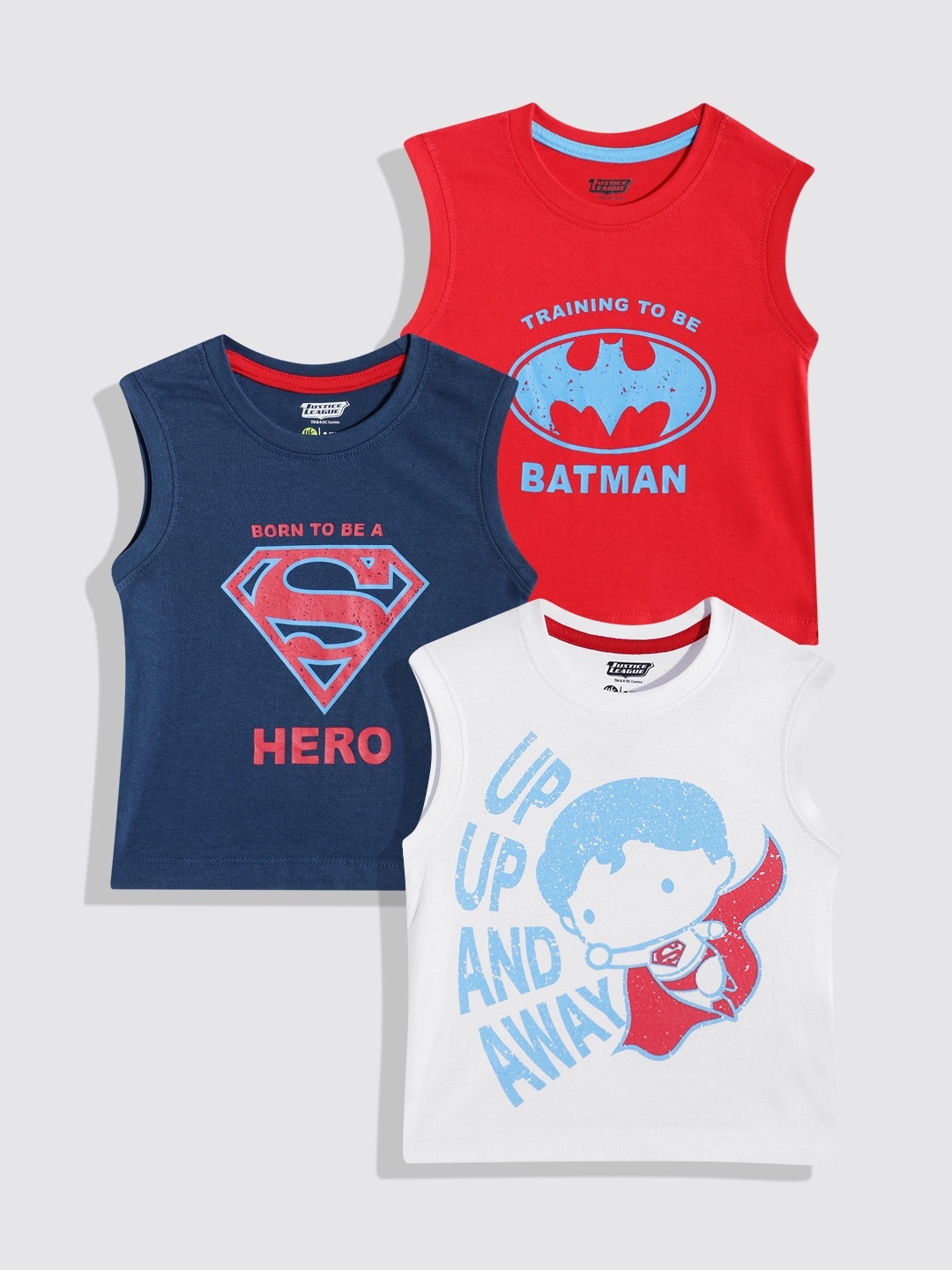 

YK Justice League Boys Pack of 3 Printed Pure Cotton T-Shirt, White