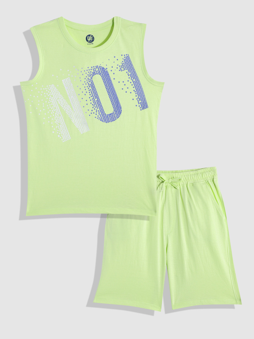 

YK Boys Printed Pure Cotton T-shirt with Shorts, Fluorescent green