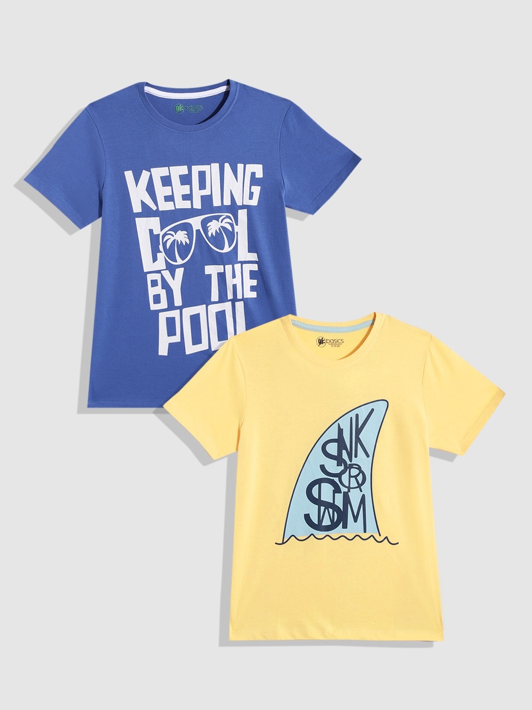 

YK Basics Boys Pack of 2 Printed Pure Cotton T-shirt, Blue