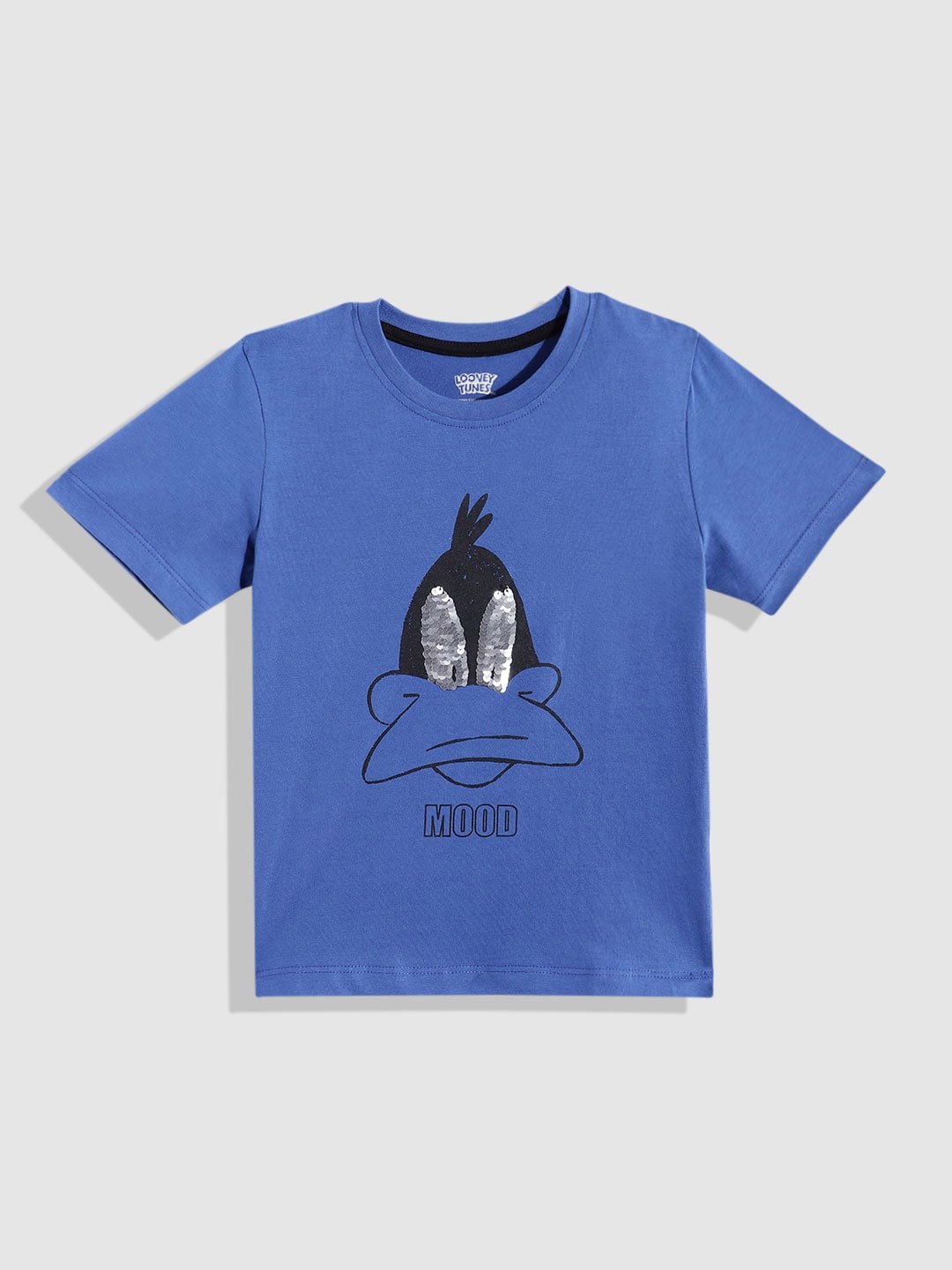 

YK Warner Bros Boys Donald Duck Printed Sequinned Detail Pure Cotton T-shirt, Blue