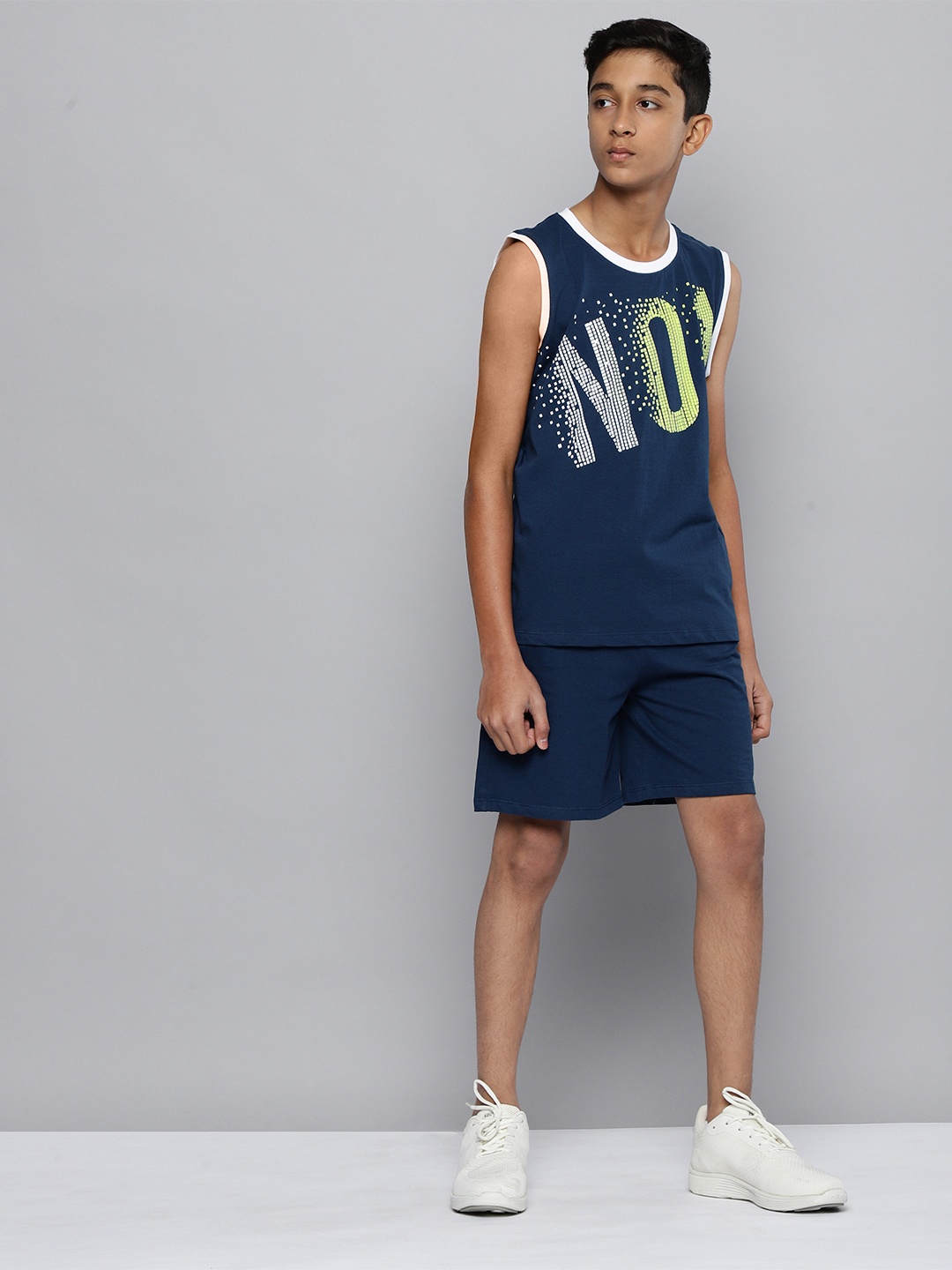 

YK Boys Printed Pure Cotton T-shirt with Shorts, Navy blue