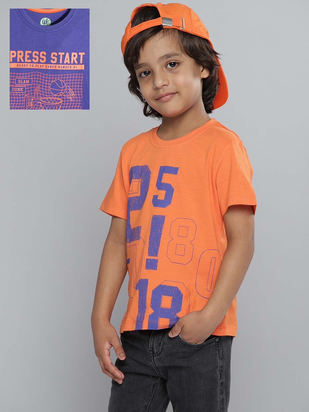 

YK Basics Boys Pack of 2 Printed Pure Cotton T-shirt, Purple