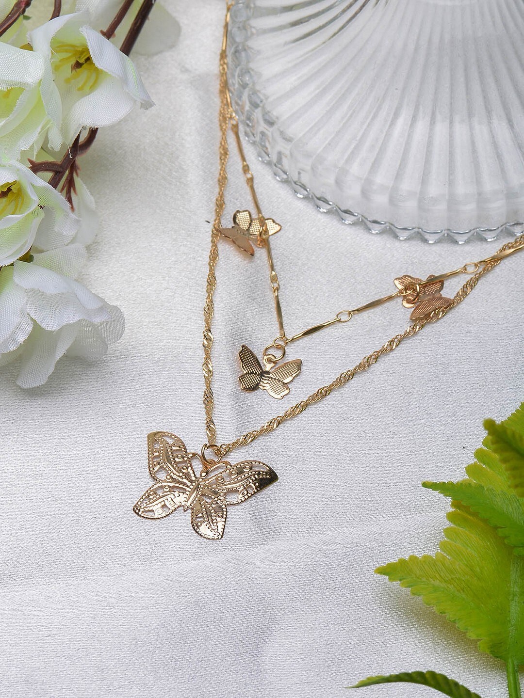 

POPLINS Women Gold-Toned Layered Butterfly Chain Necklace