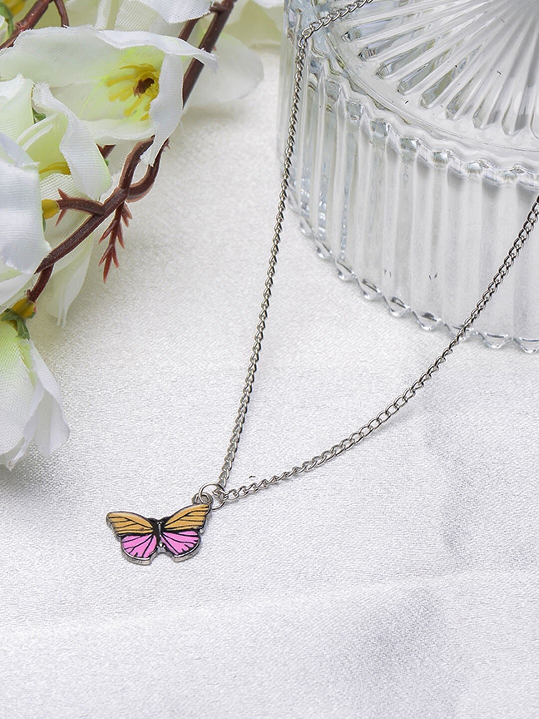 

POPLINS Silver-Plated & Pink Silver-Plated Chain