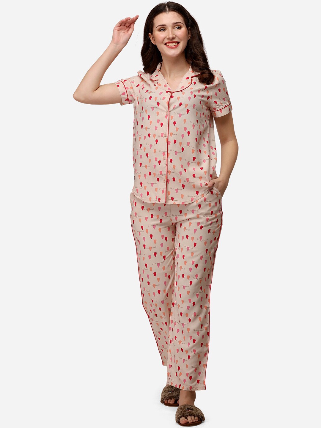 

Soie Women Pink & Peach-Coloured Printed Night suit
