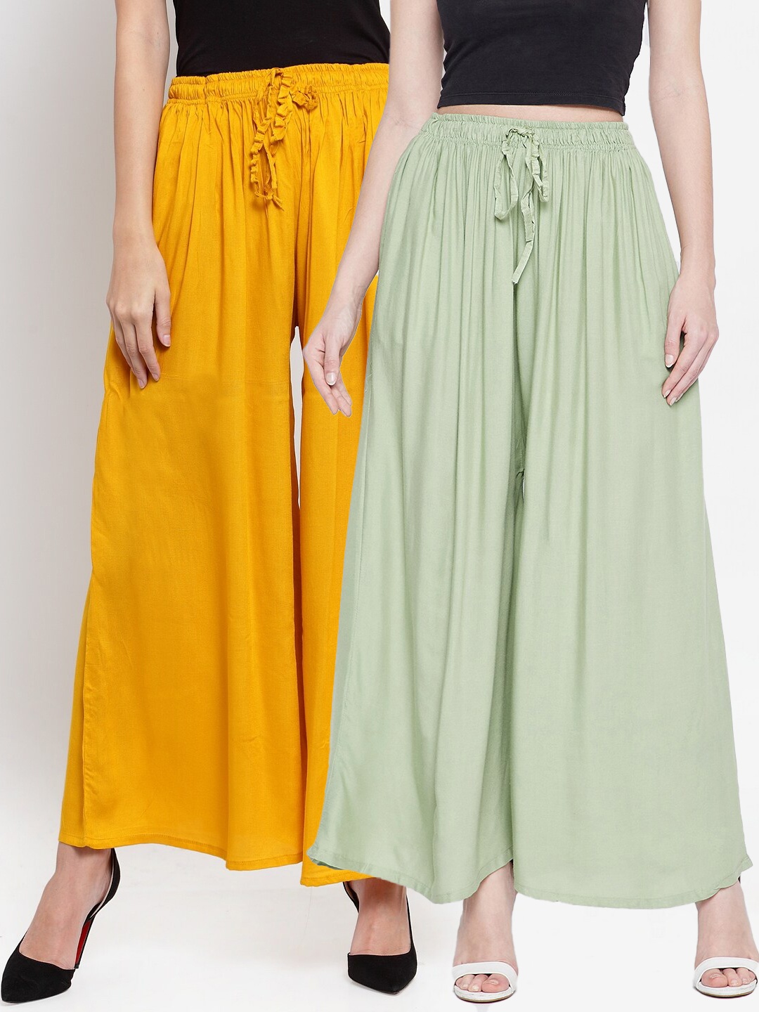 

Clora Creation Women Pack Of 2 Yellow & Green Flared Palazzos