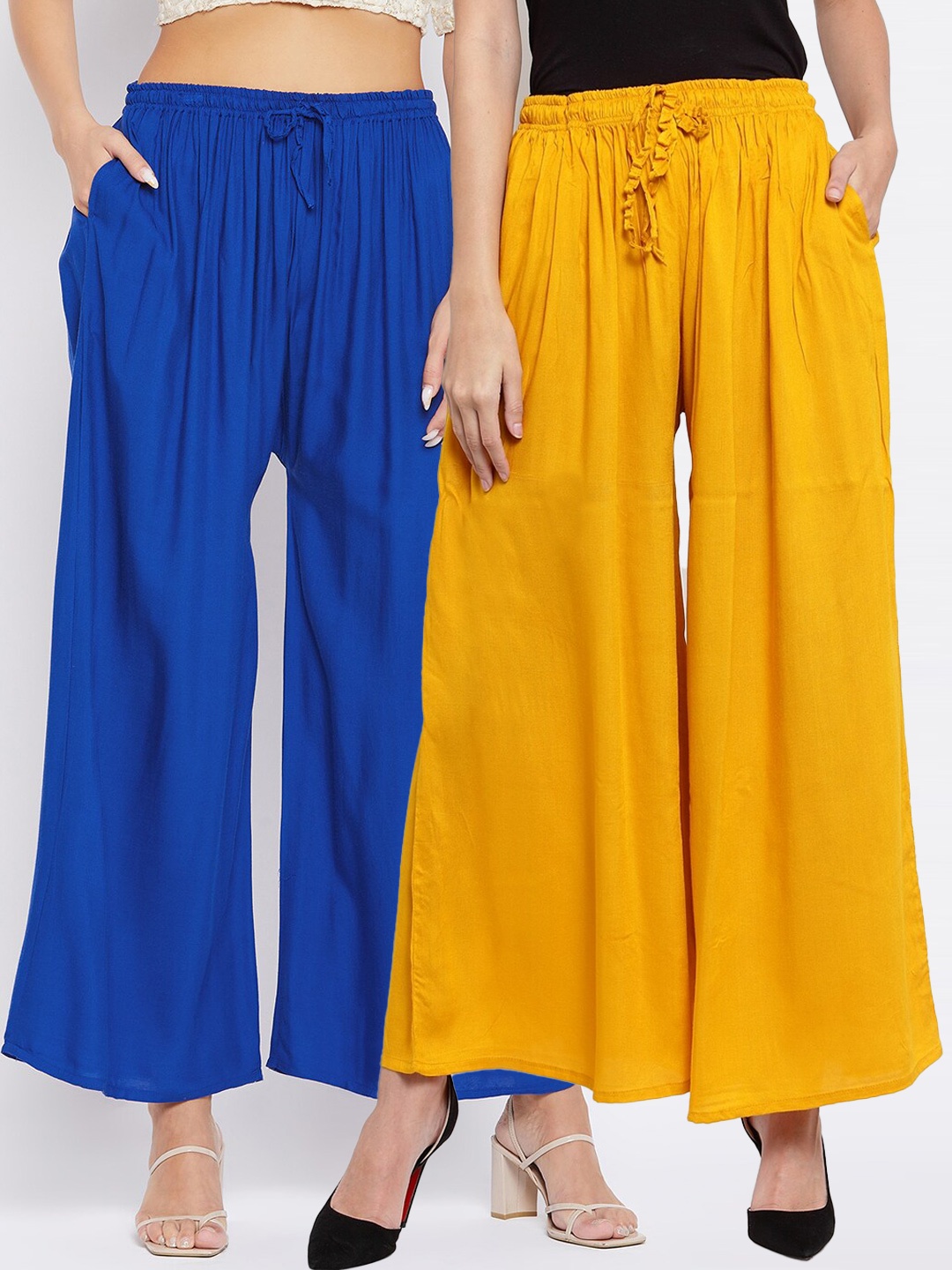

Clora Creation Women Pack Of 2 Yellow & Blue Flared Palazzos