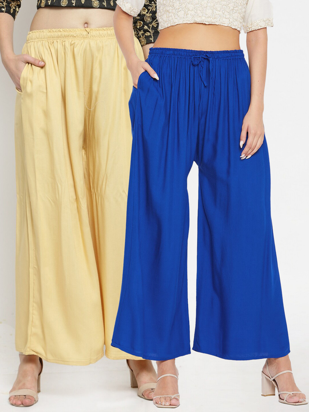 

Clora Creation Women Pack Of 2 Flared Knitted Palazzos, Blue