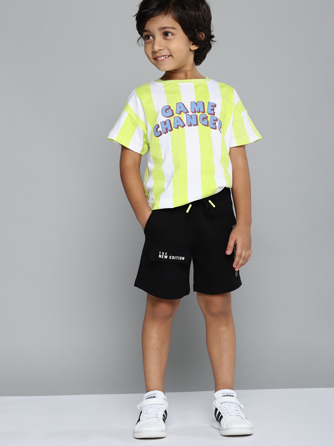 

YK Boys Black & White Typography Printed Cotton Shorts