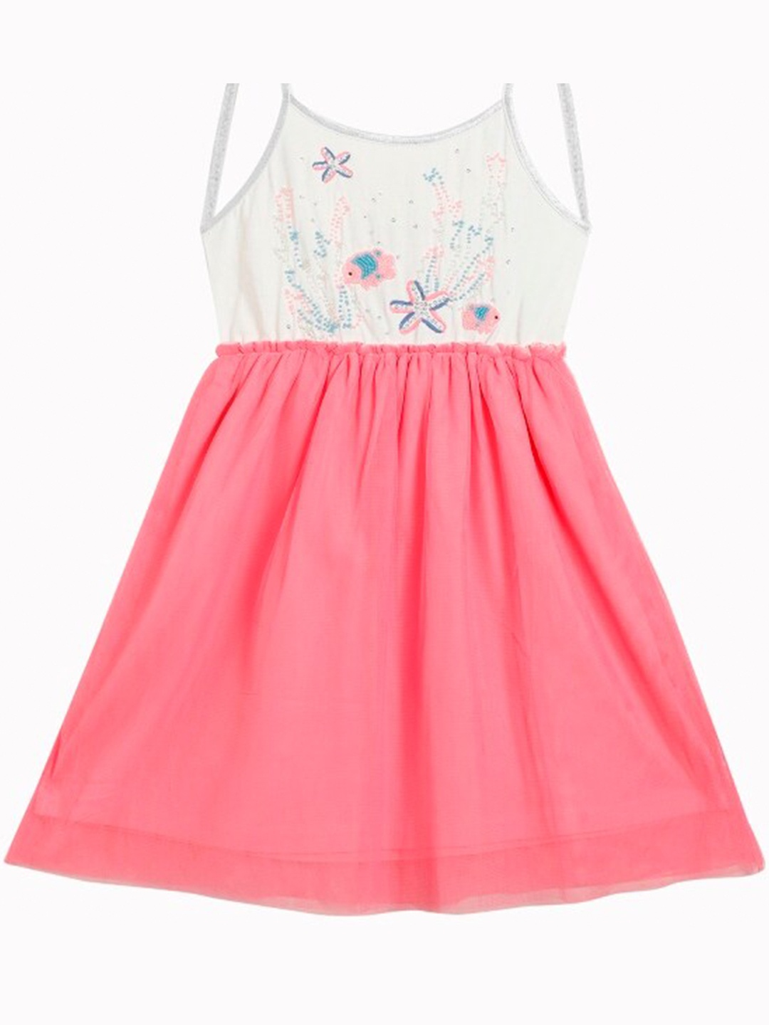 

UNDER FOURTEEN ONLY Off White & Pink Cotton Floral A-Line Dress