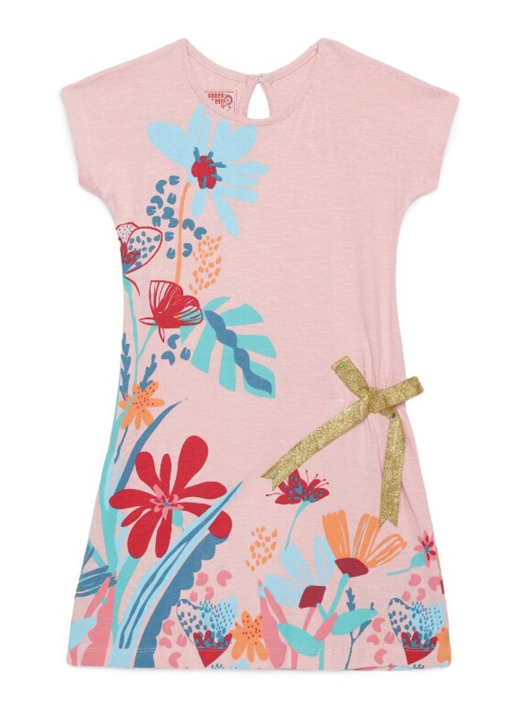 

UNDER FOURTEEN ONLY Peach-Coloured Floral Cotton A-Line Dress