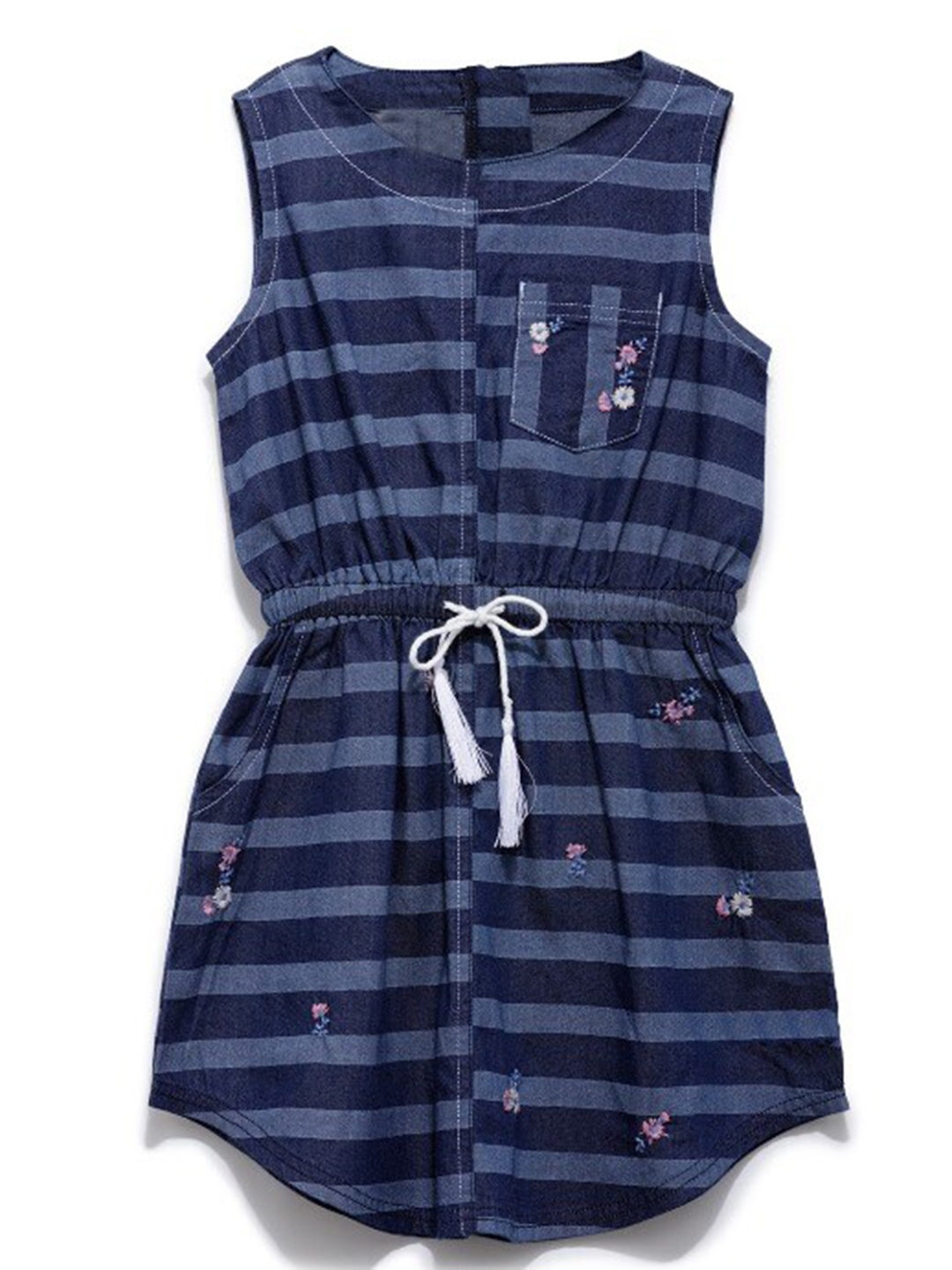 

UNDER FOURTEEN ONLY Navy Blue Cotton Striped Dress